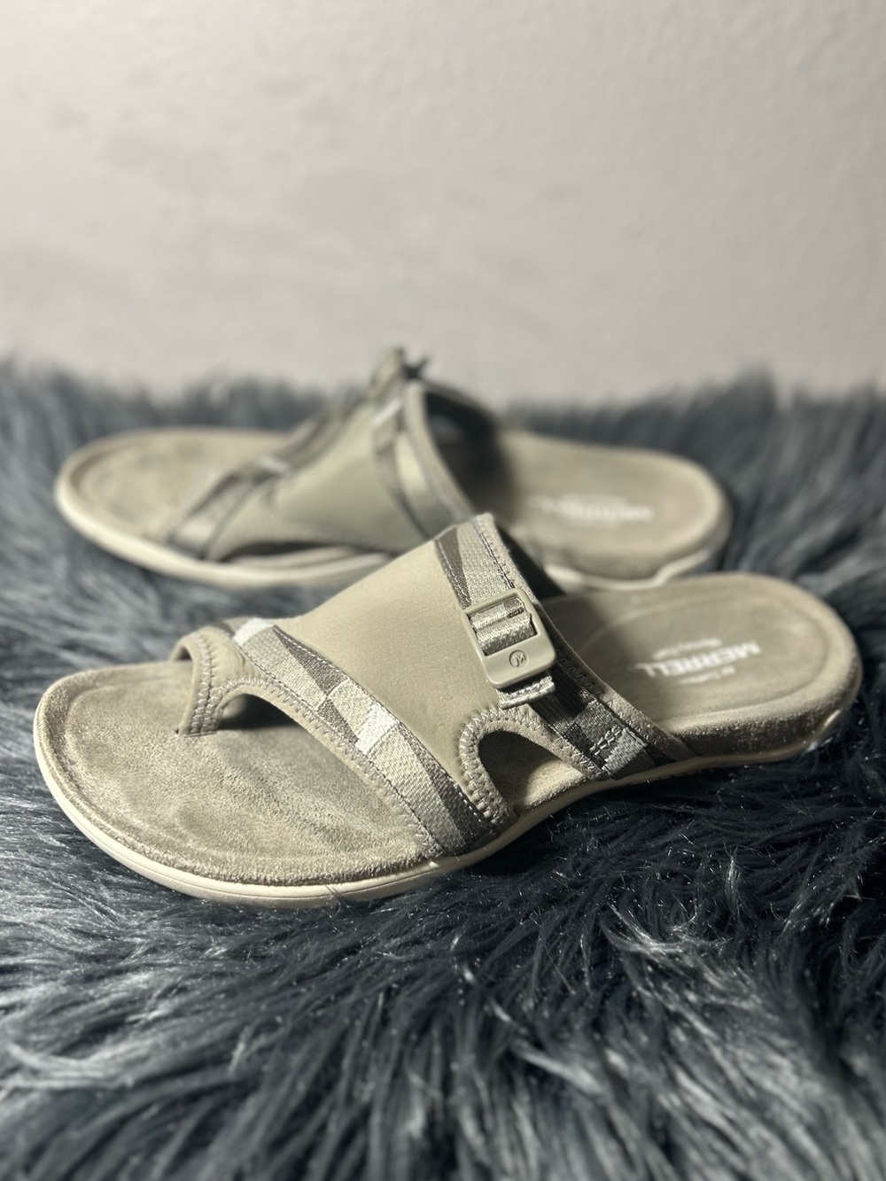 Merrell District 3 Post Brindle Neutral Taupe Slide with Adjustable Buckle Sz 10 - Picture 2 of 10